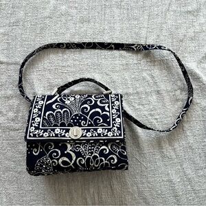 Vintage Vera Bradley Floral Bird Navy Blue and White Shoulder Bag